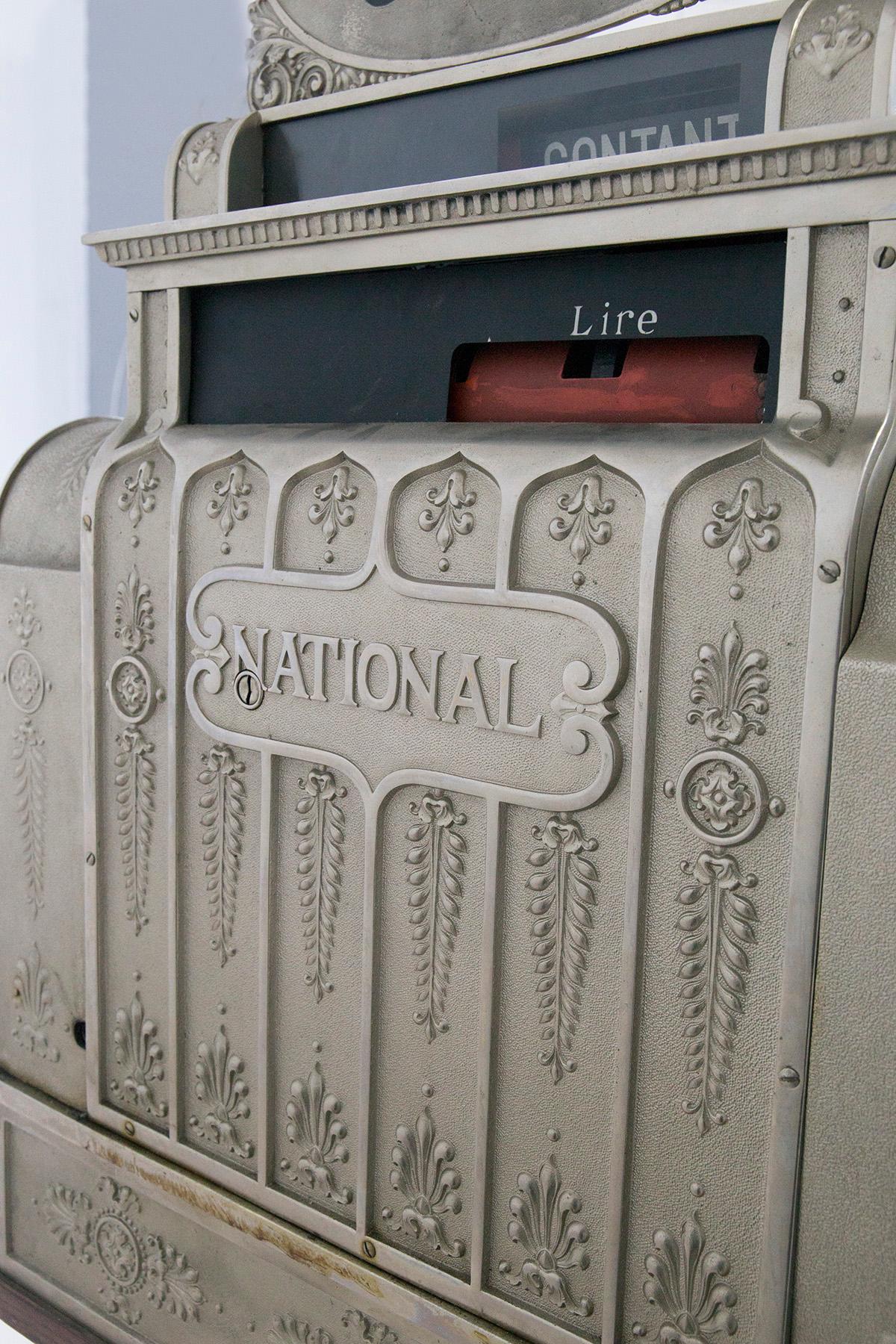 Metal American vintage cash register from NATIONAL, made of metal For Sale