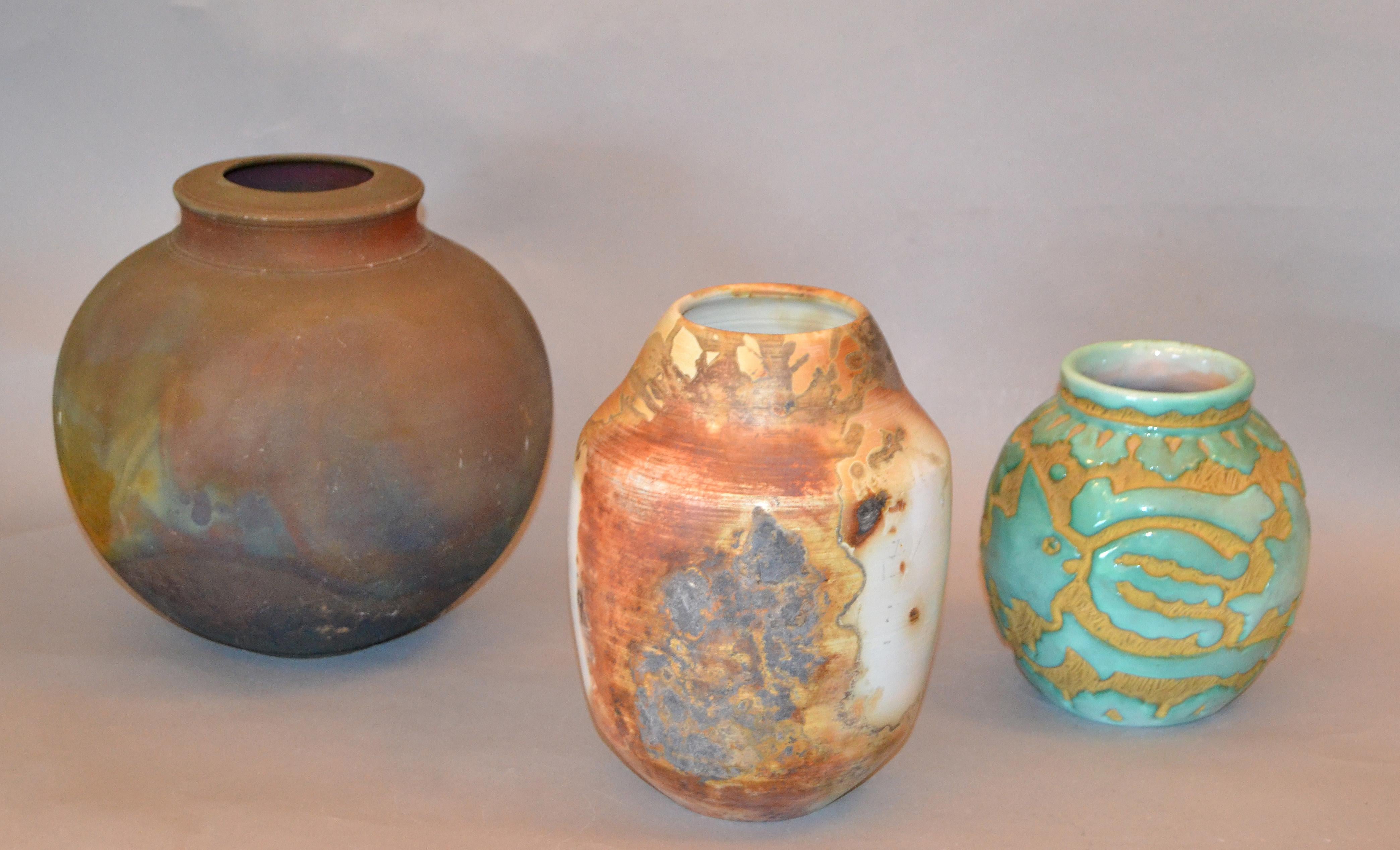 American Vintage Earthenware Clay Vase Brown, White and Beige Manner of Nemadji 5
