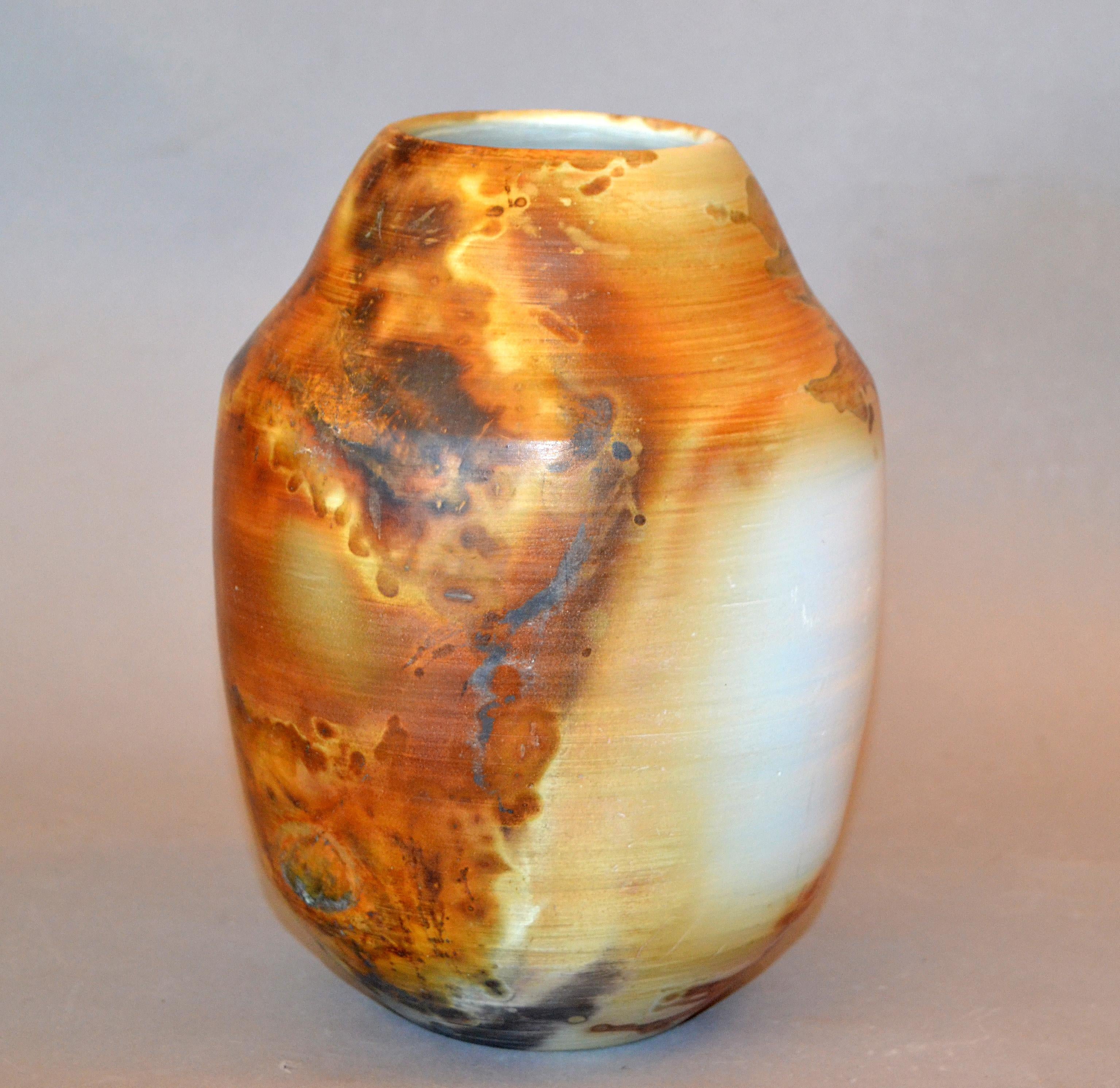 American Vintage Earthenware Clay Vase Brown, White and Beige Manner of Nemadji 6