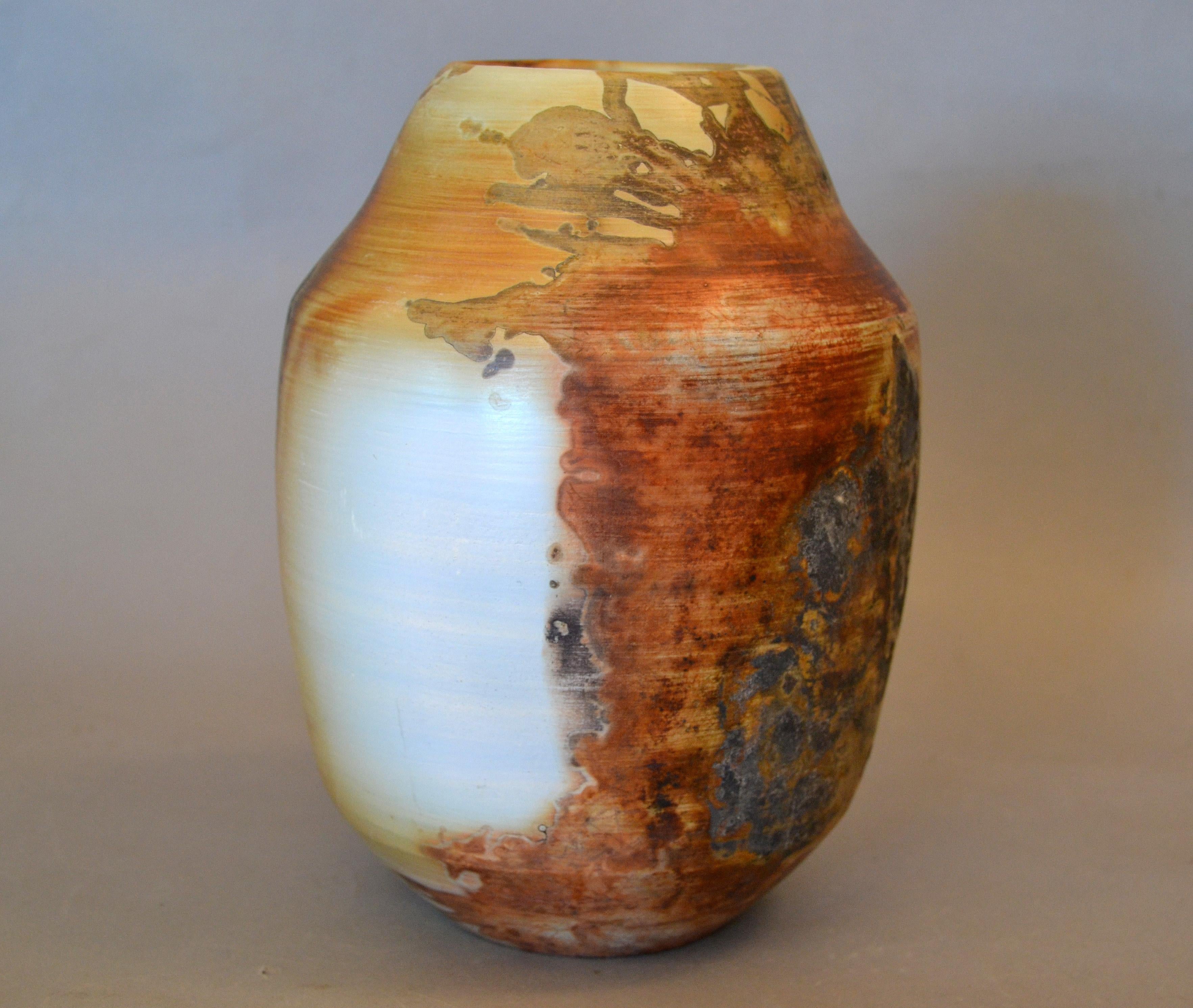 American Vintage Earthenware Clay Vase Brown, White and Beige Manner of Nemadji 1
