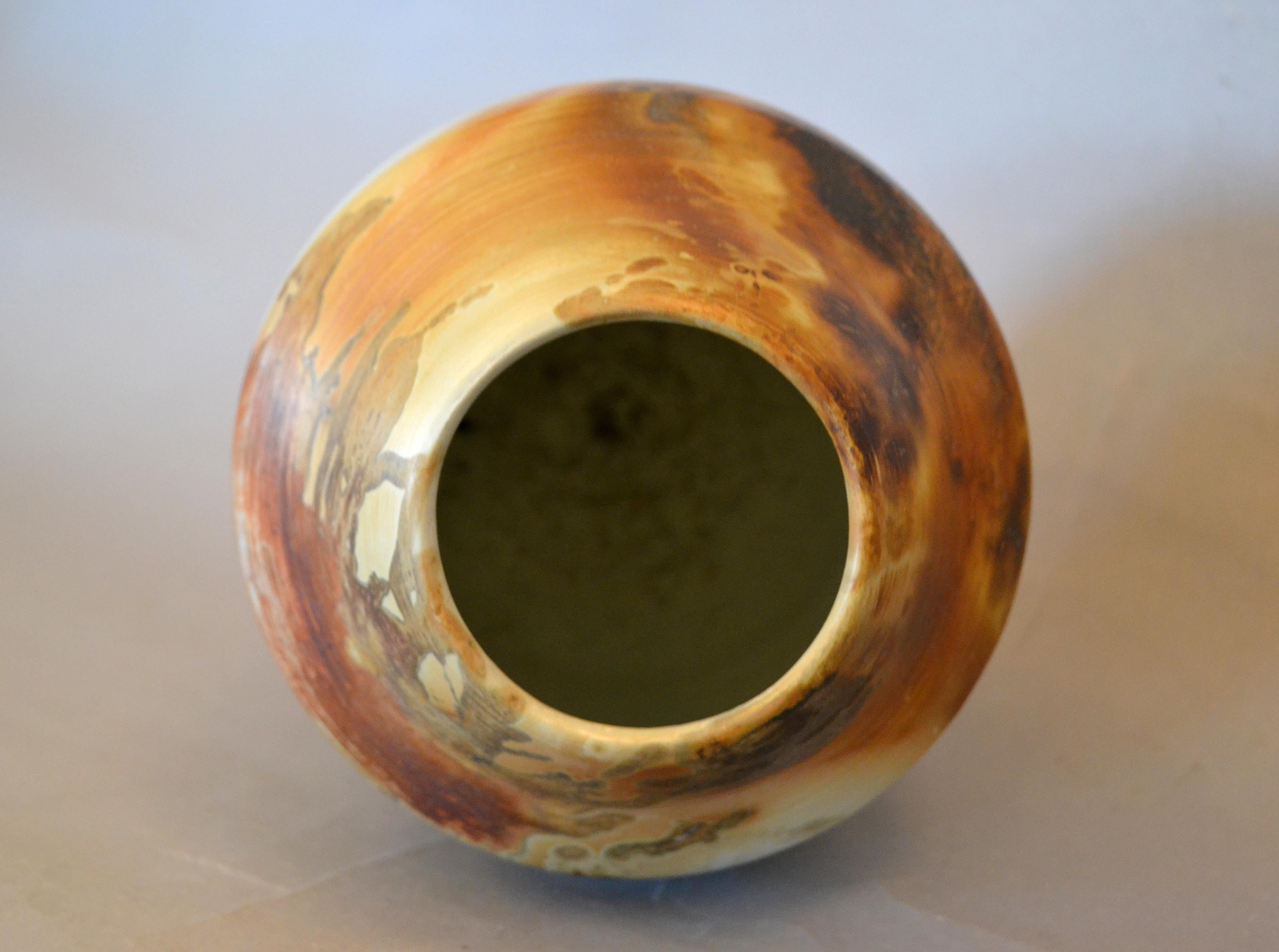 American Vintage Earthenware Clay Vase Brown, White and Beige Manner of Nemadji 2