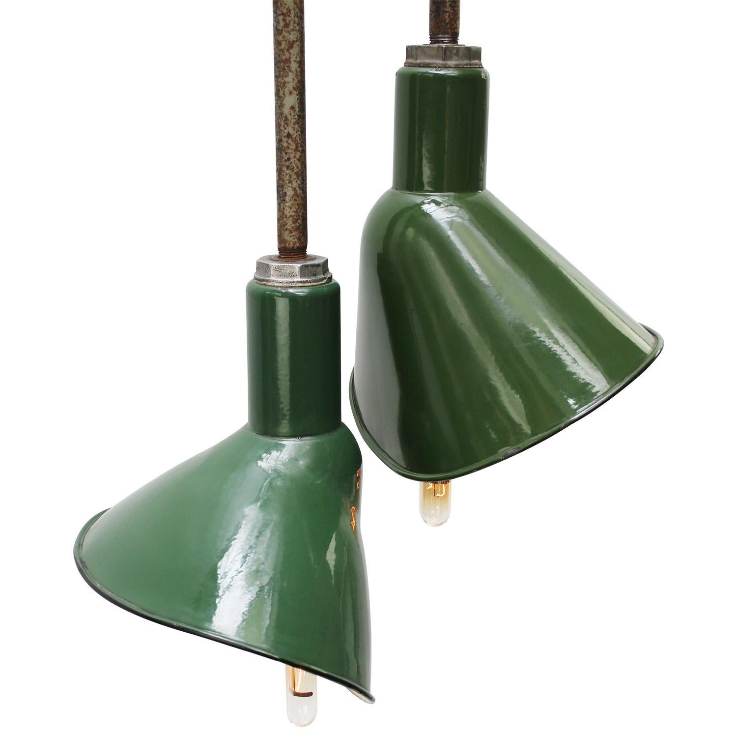 Cast American Vintage Industrial Green Enamel Flush Mount Ceiling Pendant Lamp For Sale