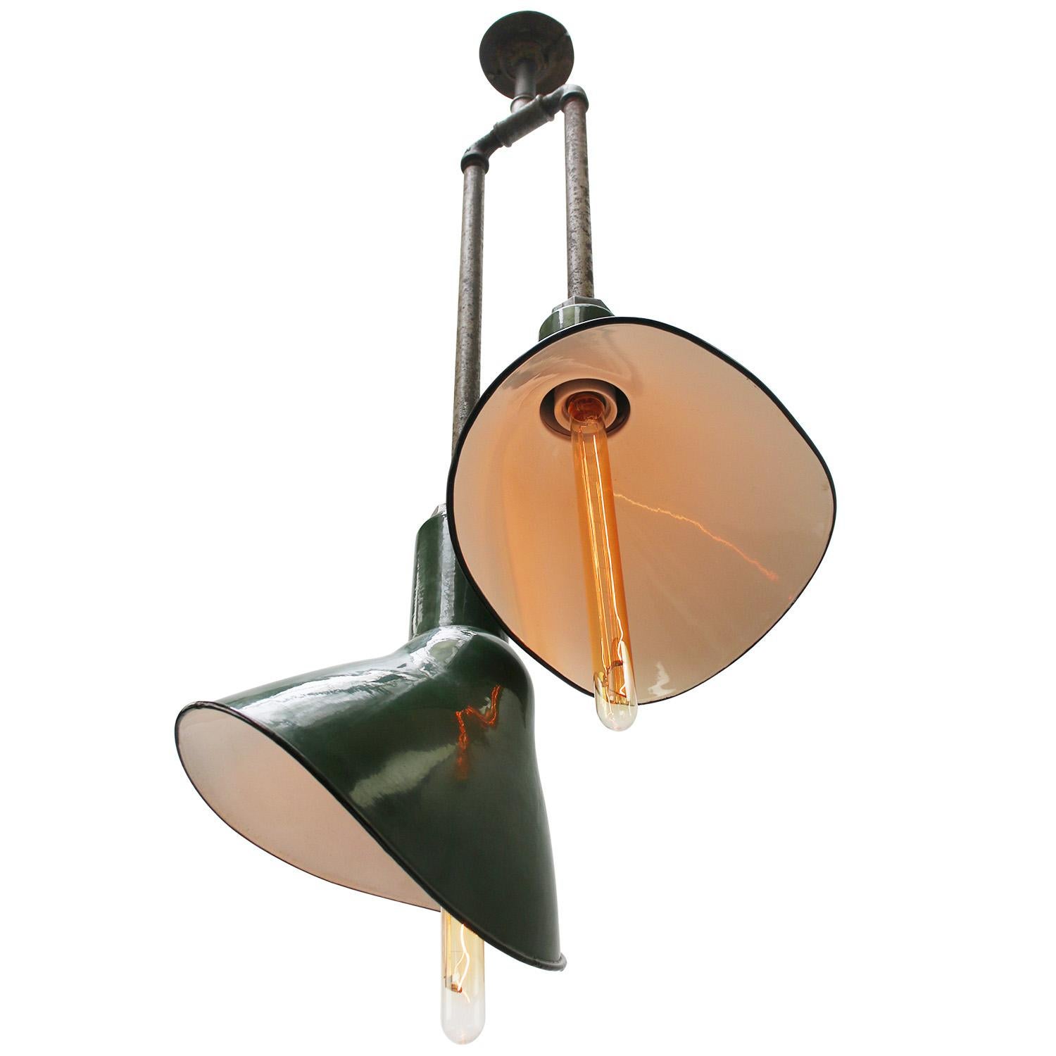 American Vintage Industrial Green Enamel Flush Mount Ceiling Pendant Lamp In Good Condition For Sale In Amsterdam, NL