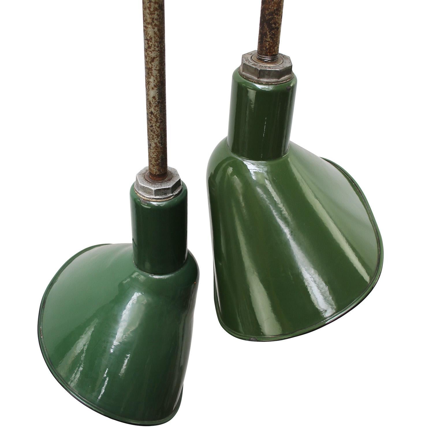20th Century American Vintage Industrial Green Enamel Flush Mount Ceiling Pendant Lamp For Sale
