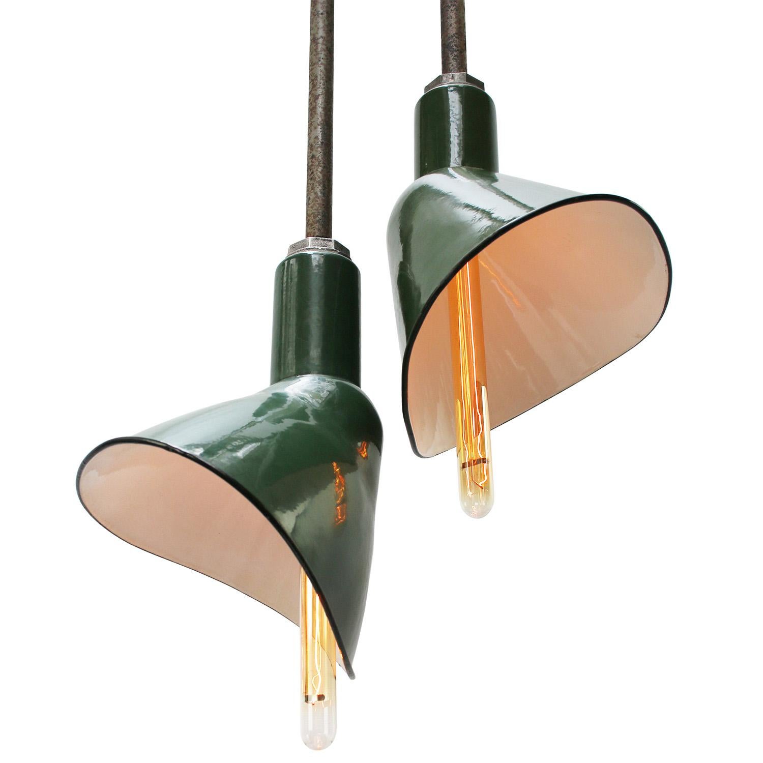 American Vintage Industrial Green Enamel Flush Mount Ceiling Pendant Lamp For Sale 1