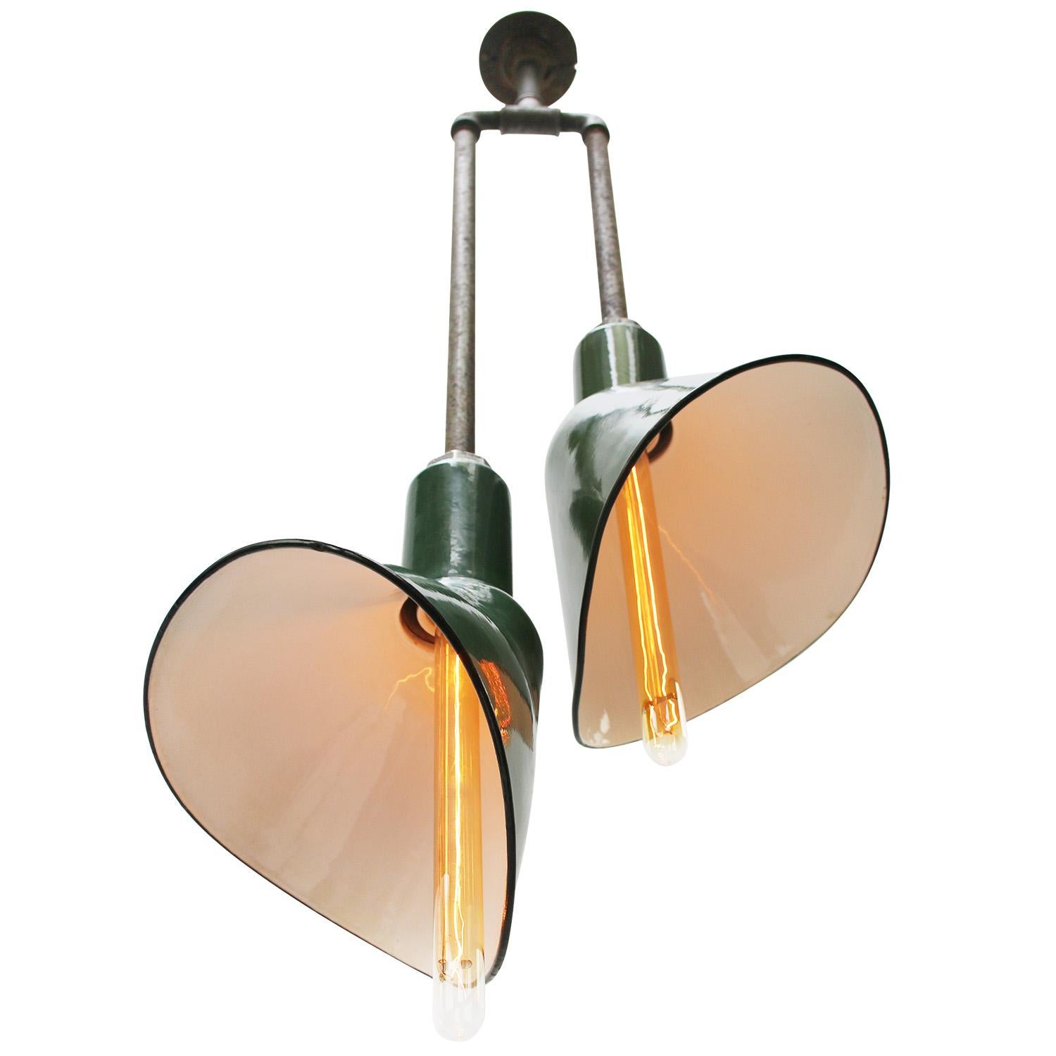 American Vintage Industrial Green Enamel Flush Mount Ceiling Pendant Lamp For Sale 2