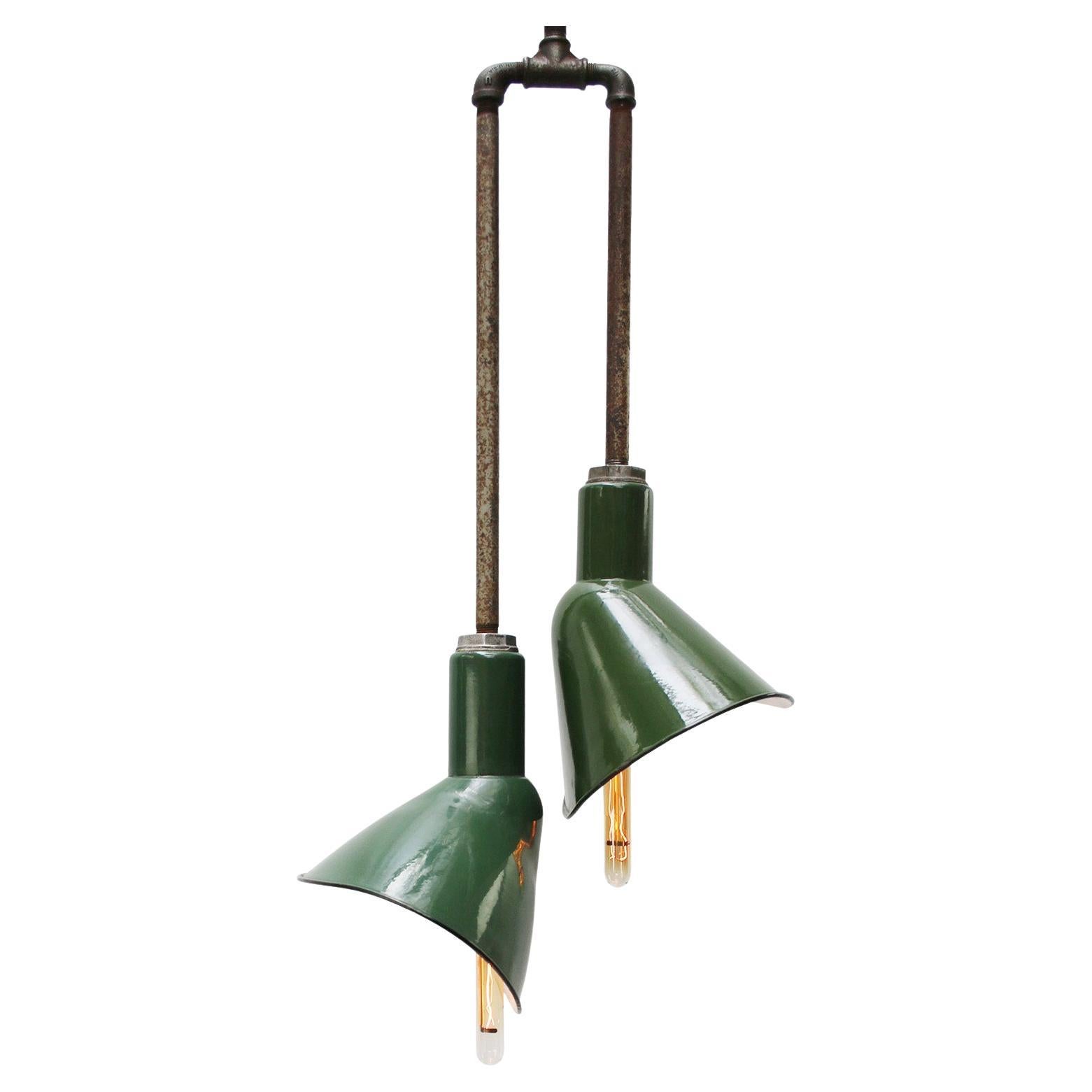 American Vintage Industrial Green Enamel Flush Mount Ceiling Pendant Lamp For Sale
