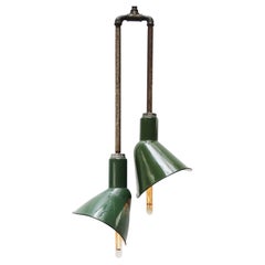 American Vintage Industrial Green Enamel Flush Mount Ceiling Pendant Lamp