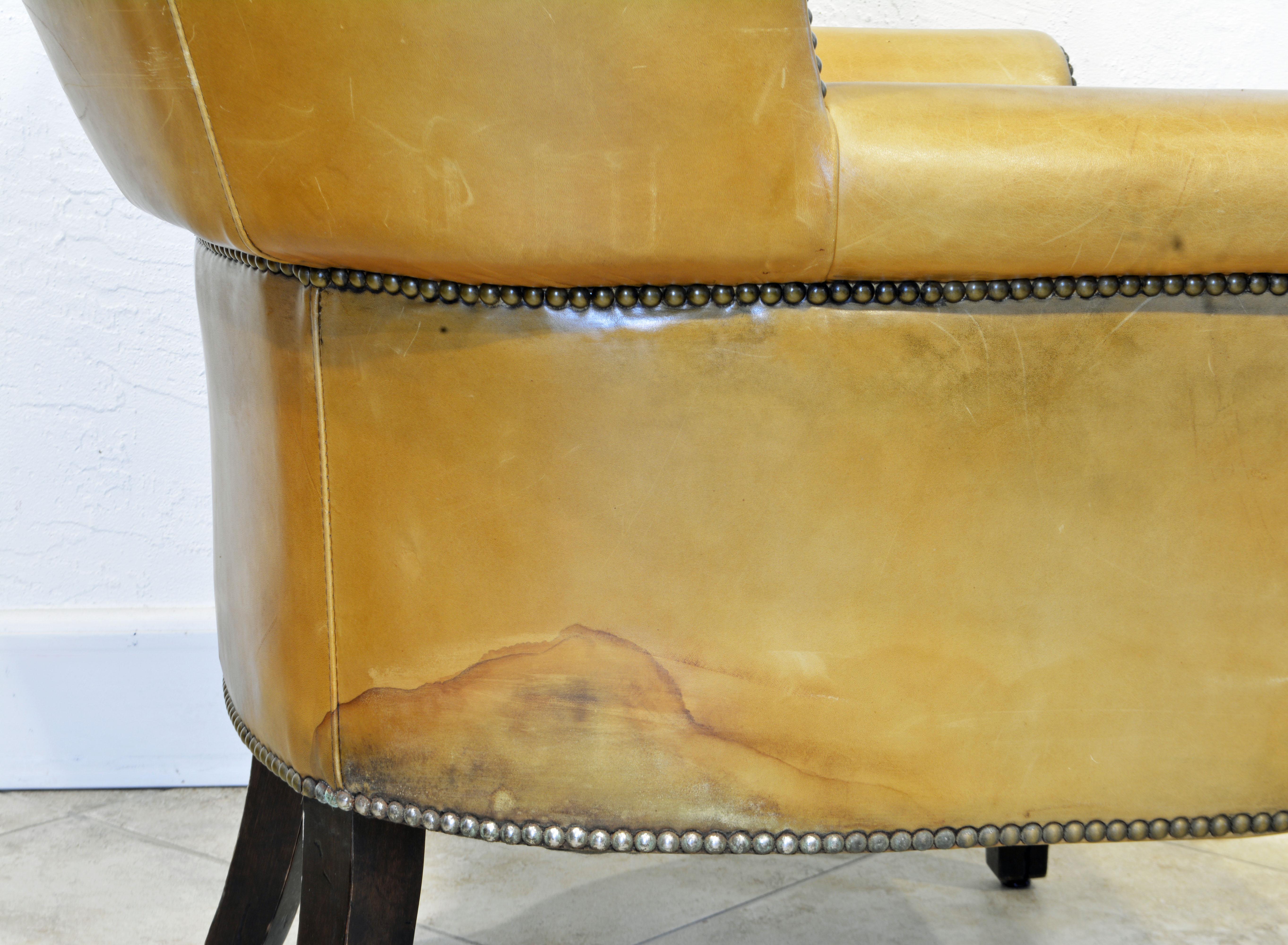 American Vintage Leather Covered and Nail Head Trimmed Wing Back Chair, 20th C. 3