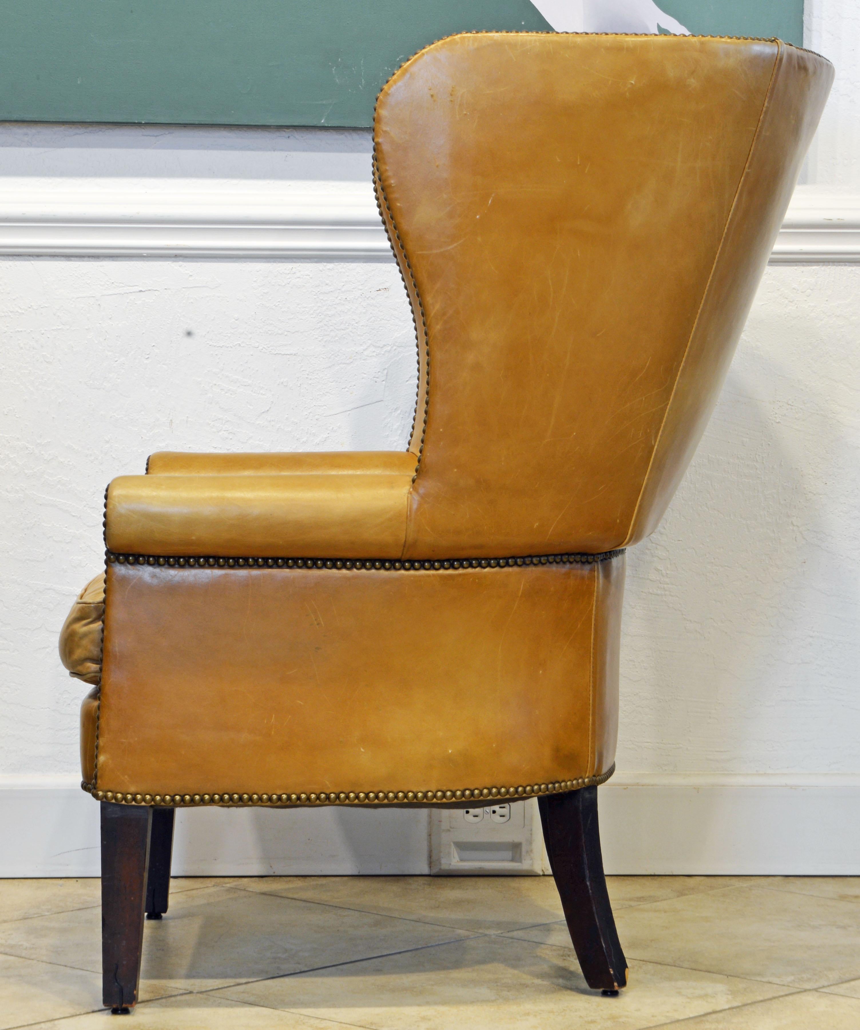 leather wingback chair with nailhead trim