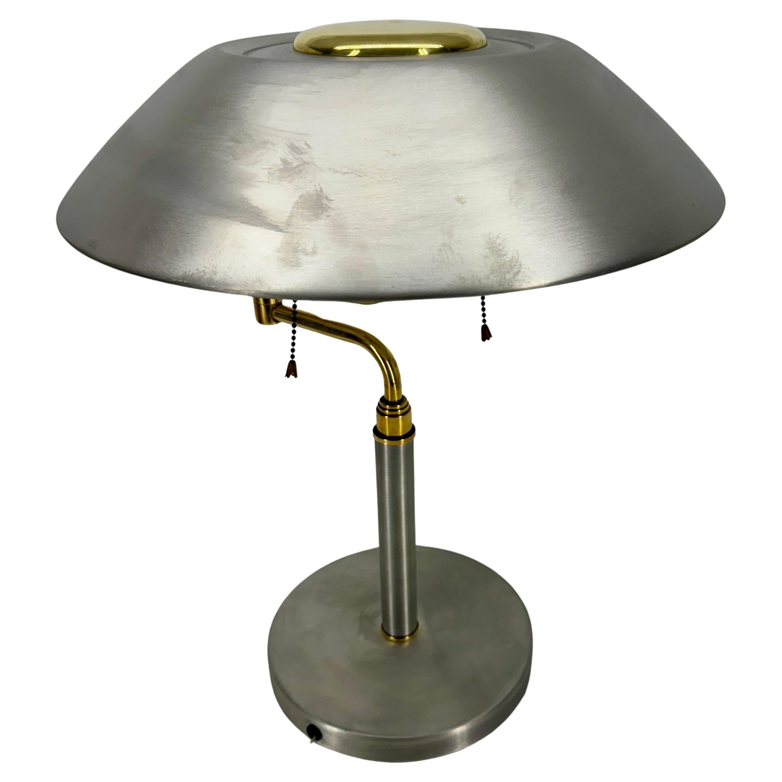 American Vintage Mid-Century Modern Desk Lamp in Aluminum and Brass  In Good Condition For Sale In Haddonfield, NJ