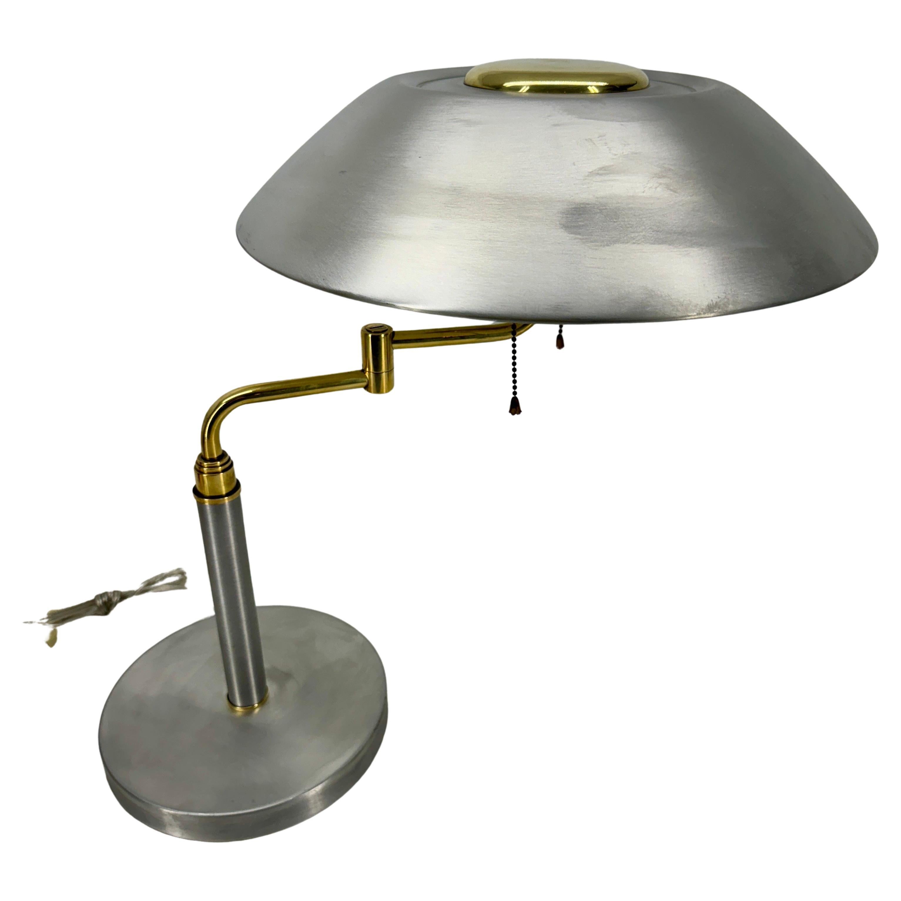 20th Century American Vintage Mid-Century Modern Desk Lamp in Aluminum and Brass  For Sale