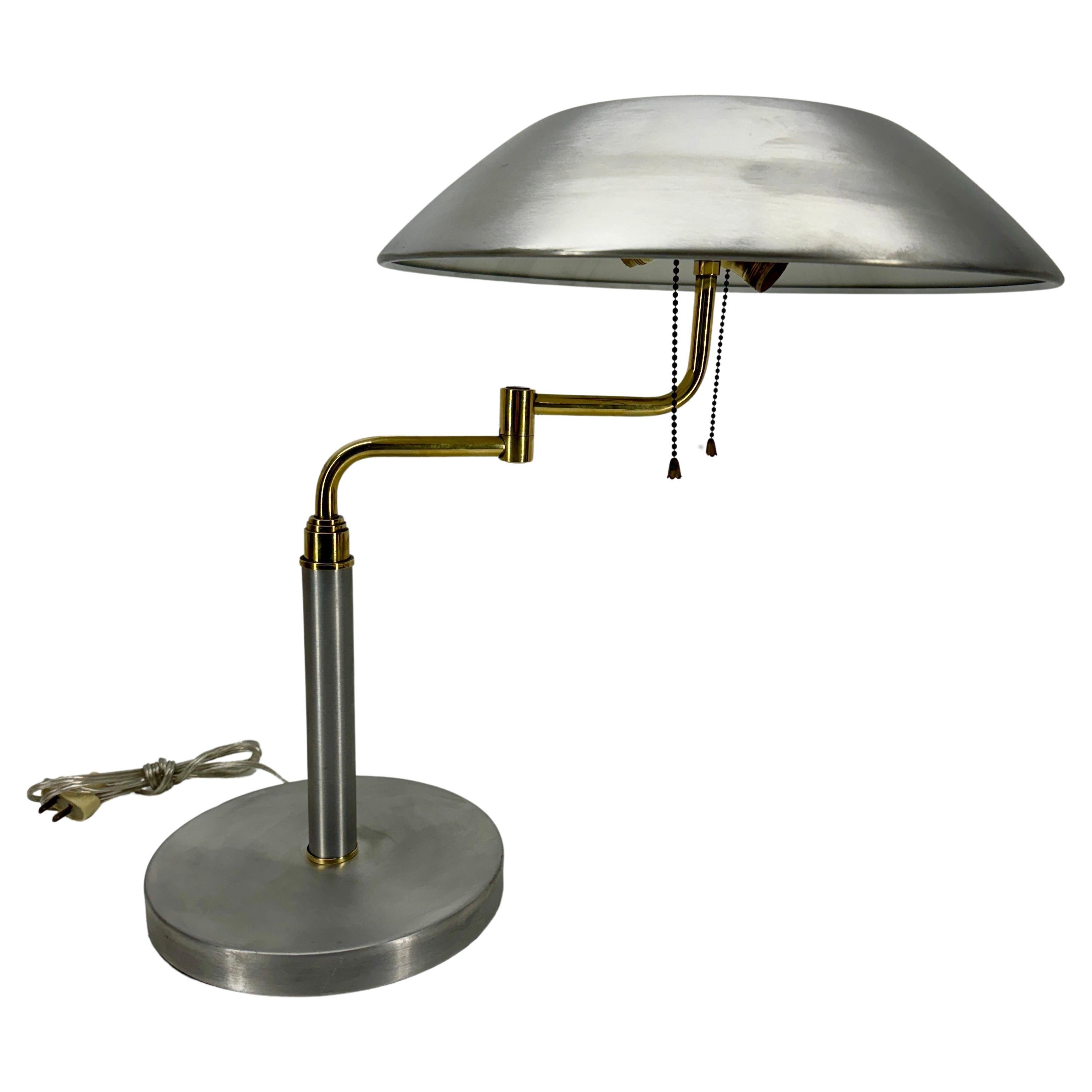 American Vintage Mid-Century Modern Desk Lamp in Aluminum and Brass  For Sale 1