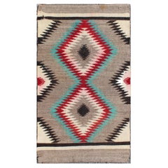 American Vintage Navajo Rug with Geometric Design in Grey, Red, and Turquoise