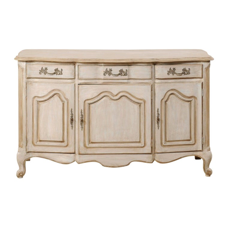 American Vintage Painted Wood Serpentine Buffet Cabinet On Cabriole Feet For Sale At 1stdibs