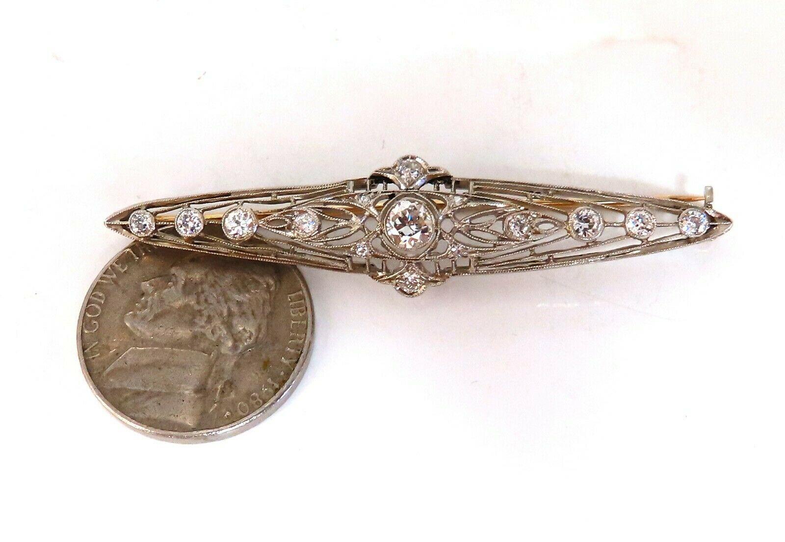 Round Cut American Vintage Revival .70 Carat Diamonds Brooch Pin 14 Karat