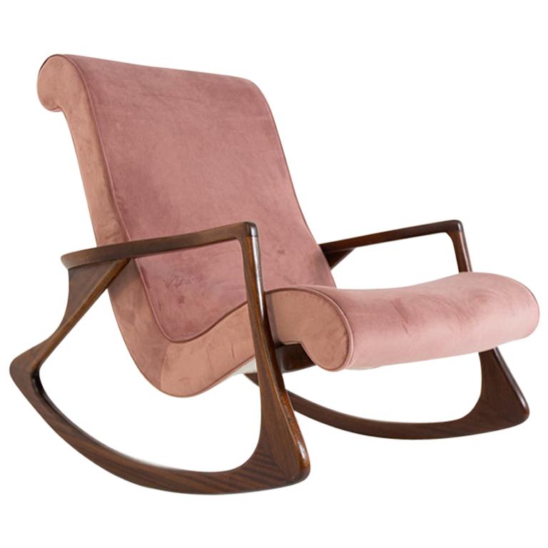 American Vintage Rocking Chair in Pink Velvet, Restored
