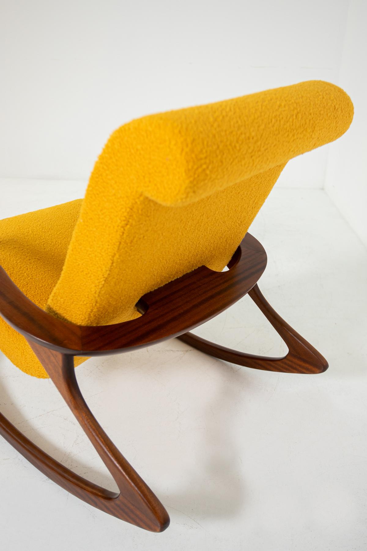 American Vintage Rocking Chair in Yellow Bouclè, Restored 1