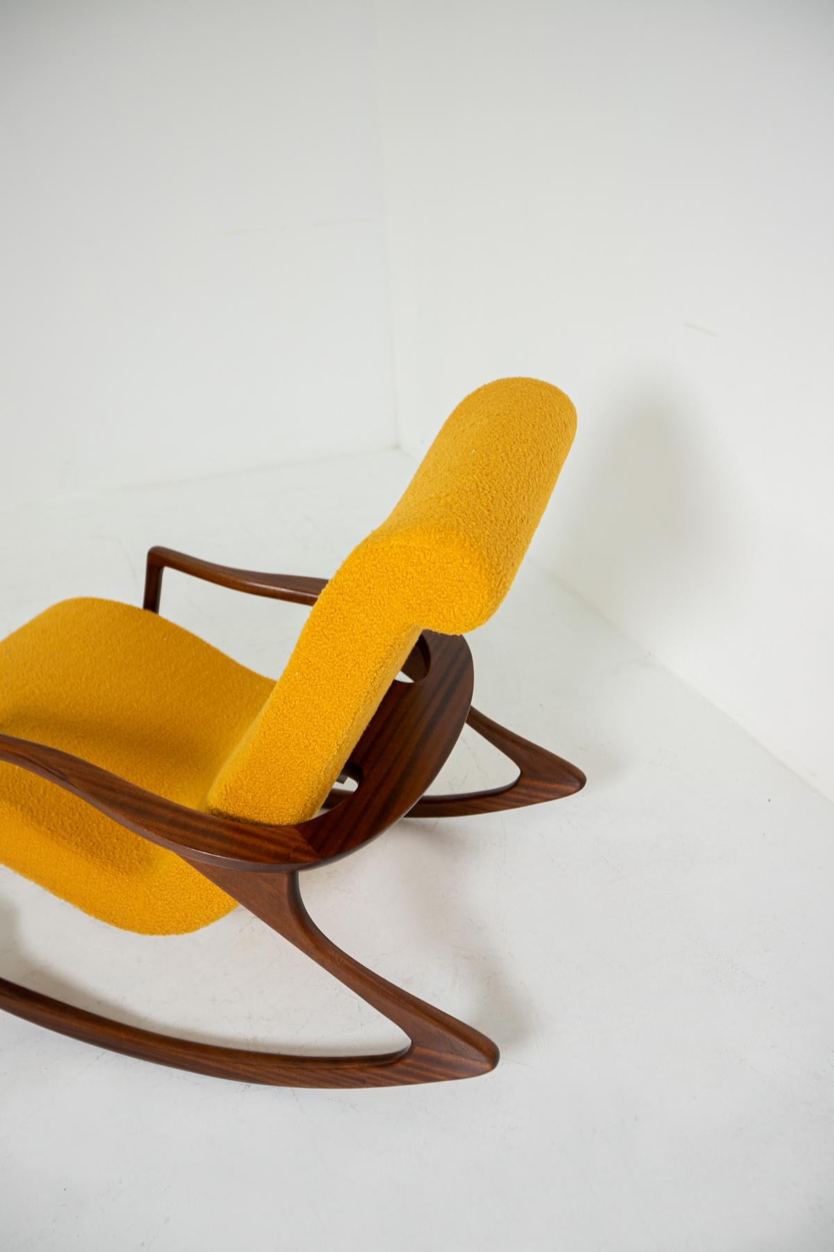 American Vintage Rocking Chair in Yellow Bouclè, Restored 2