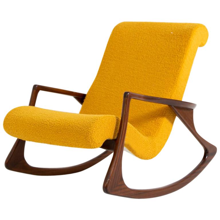 American Vintage Rocking Chair in Yellow Bouclè, Restored