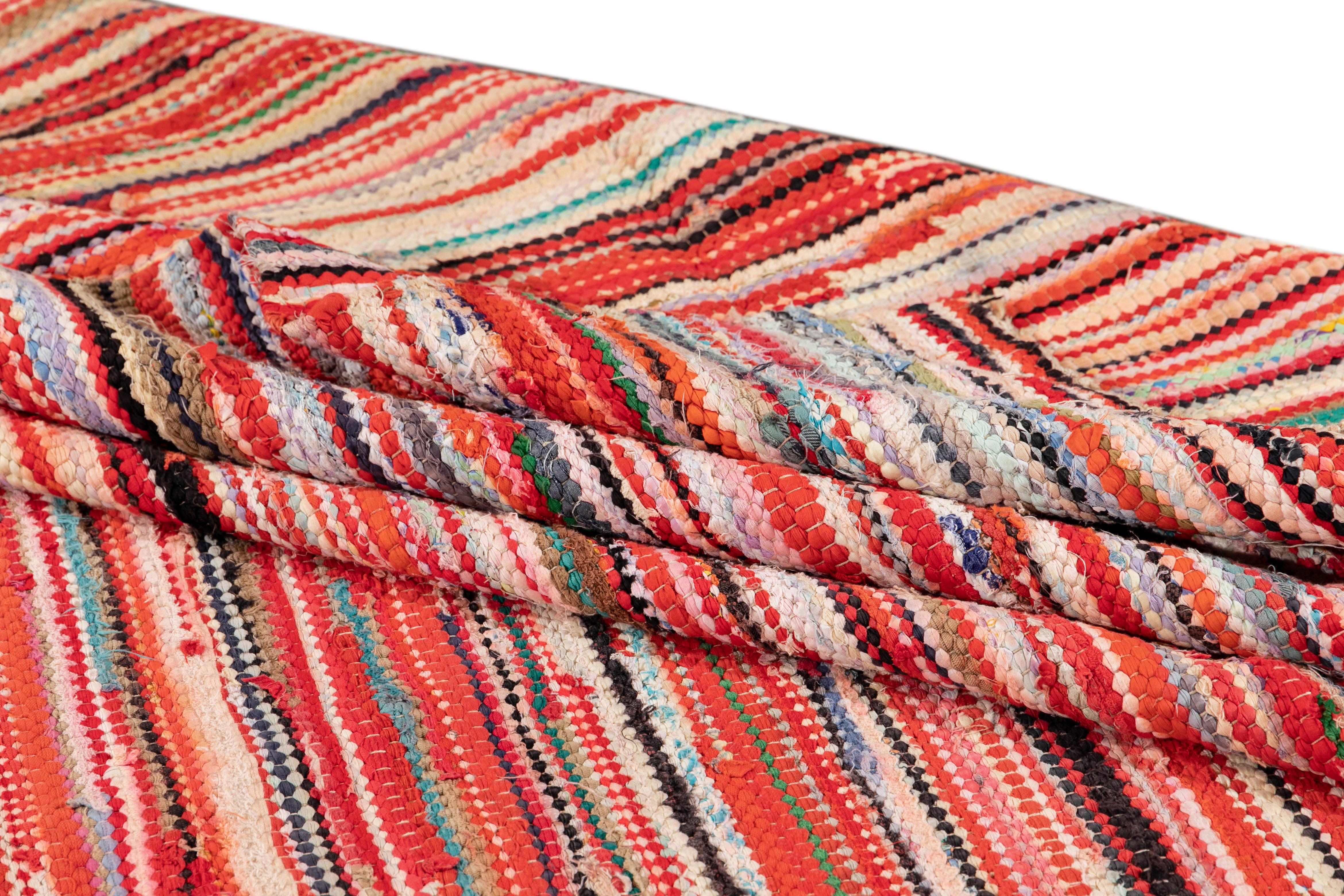 American Vintage Striped Rag Rug In Good Condition In Norwalk, CT