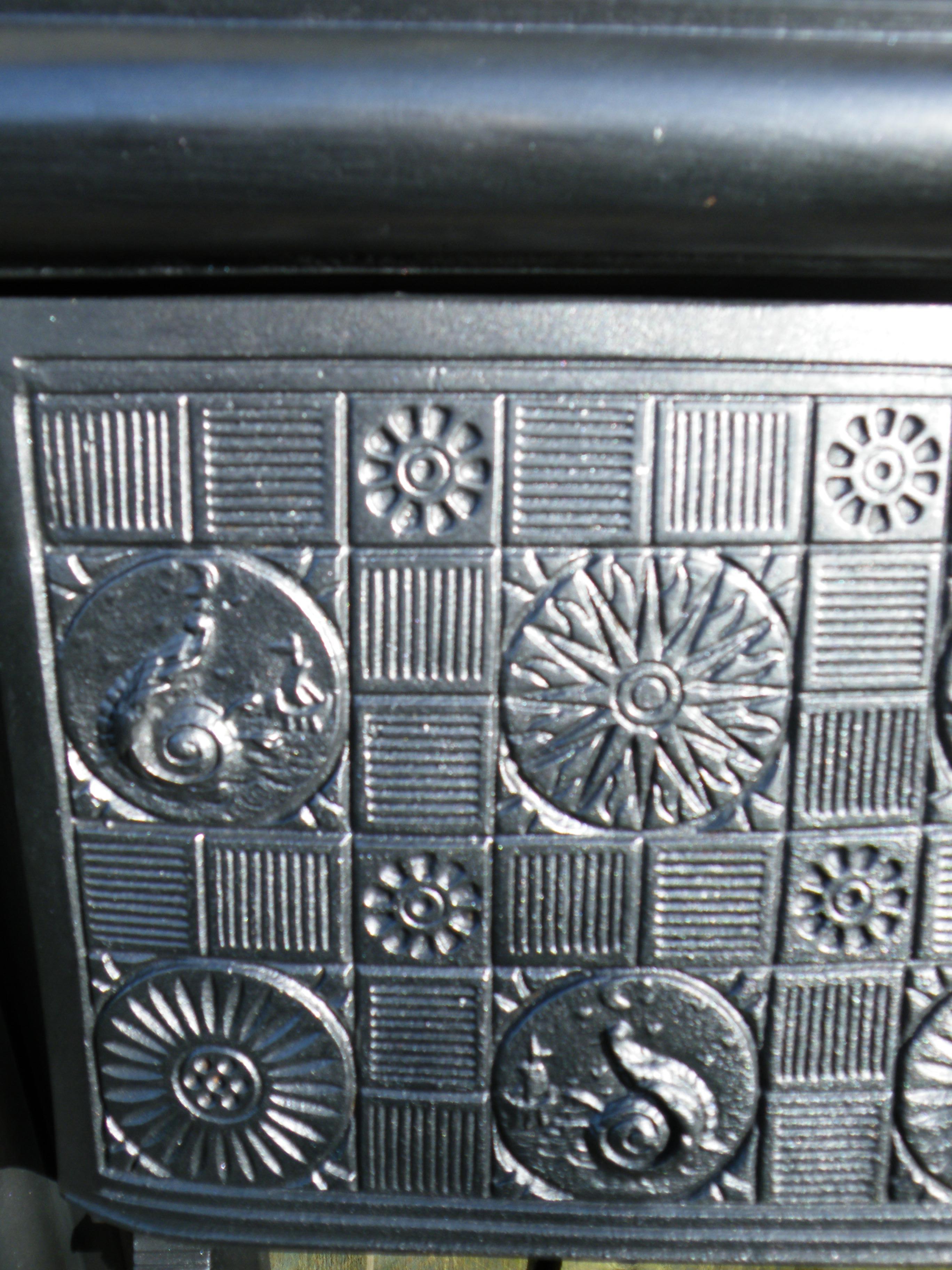 American Walnut 1880s Fireplace Mantel with Victorian Aesthetic Movement Insert For Sale 3