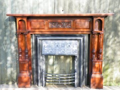 American Walnut 1880s Fireplace Mantel with Victorian Aesthetic Movement Insert