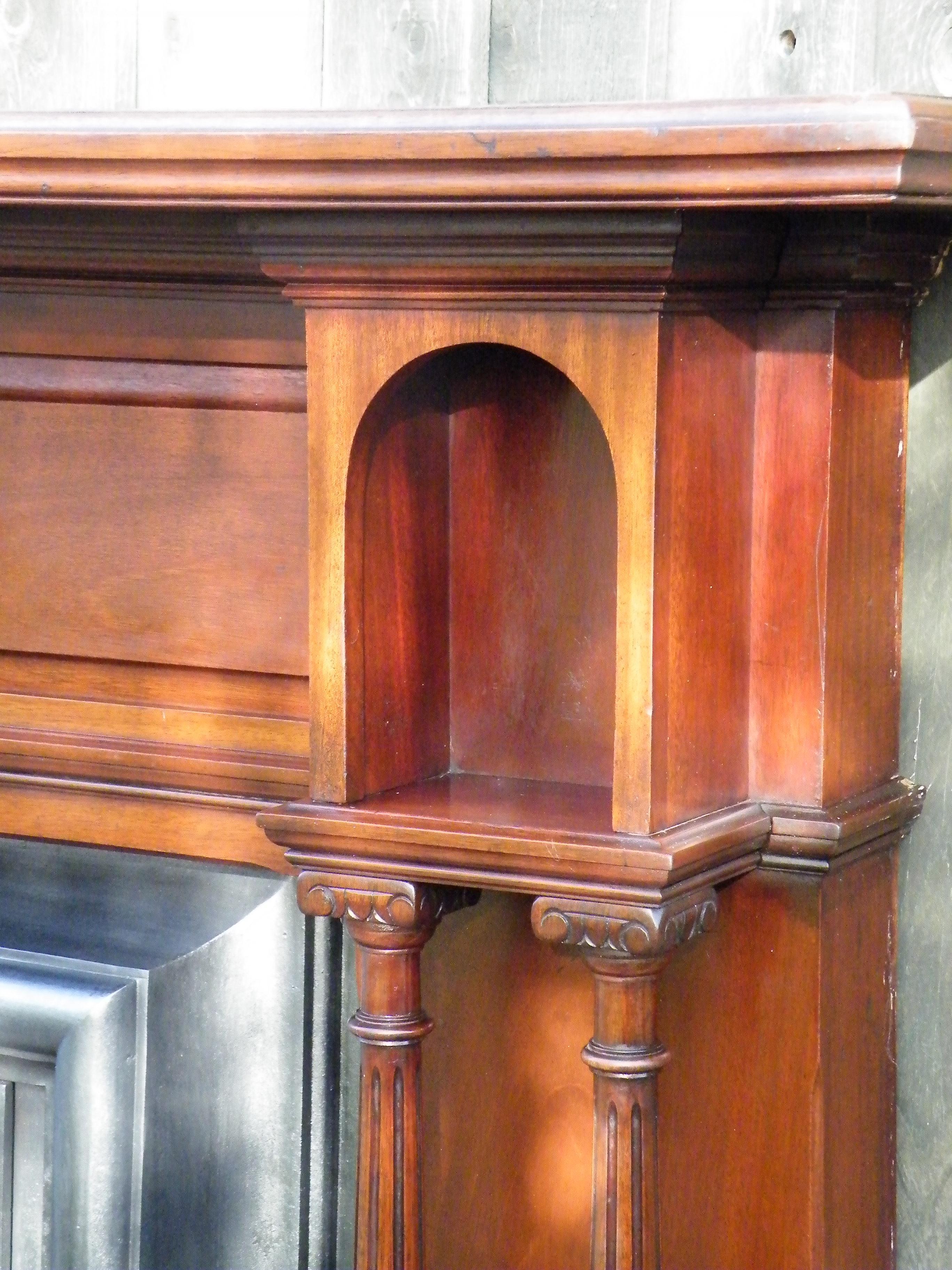 American Walnut 1880s Fireplace Mantel with Victorian Aesthetic Movement Insert In Good Condition For Sale In Hudson, NY