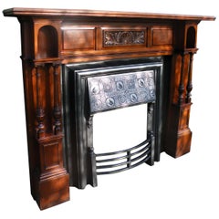 American Walnut 1880s Fireplace Mantel with Victorian Aesthetic Movement Insert