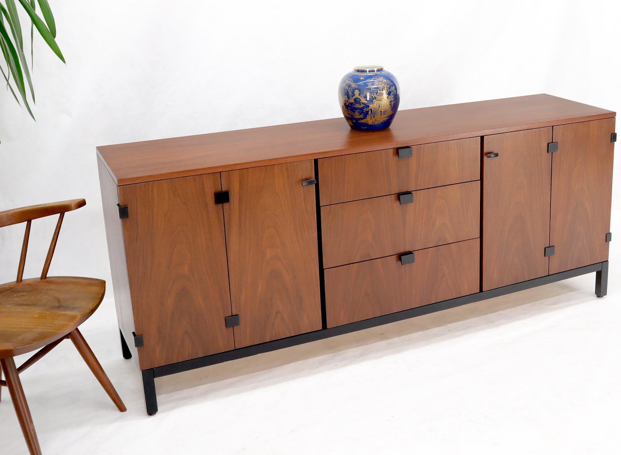 American Walnut 9 Drawers Two Doors Compartment Long Dresser Credenza Restored For Sale 6