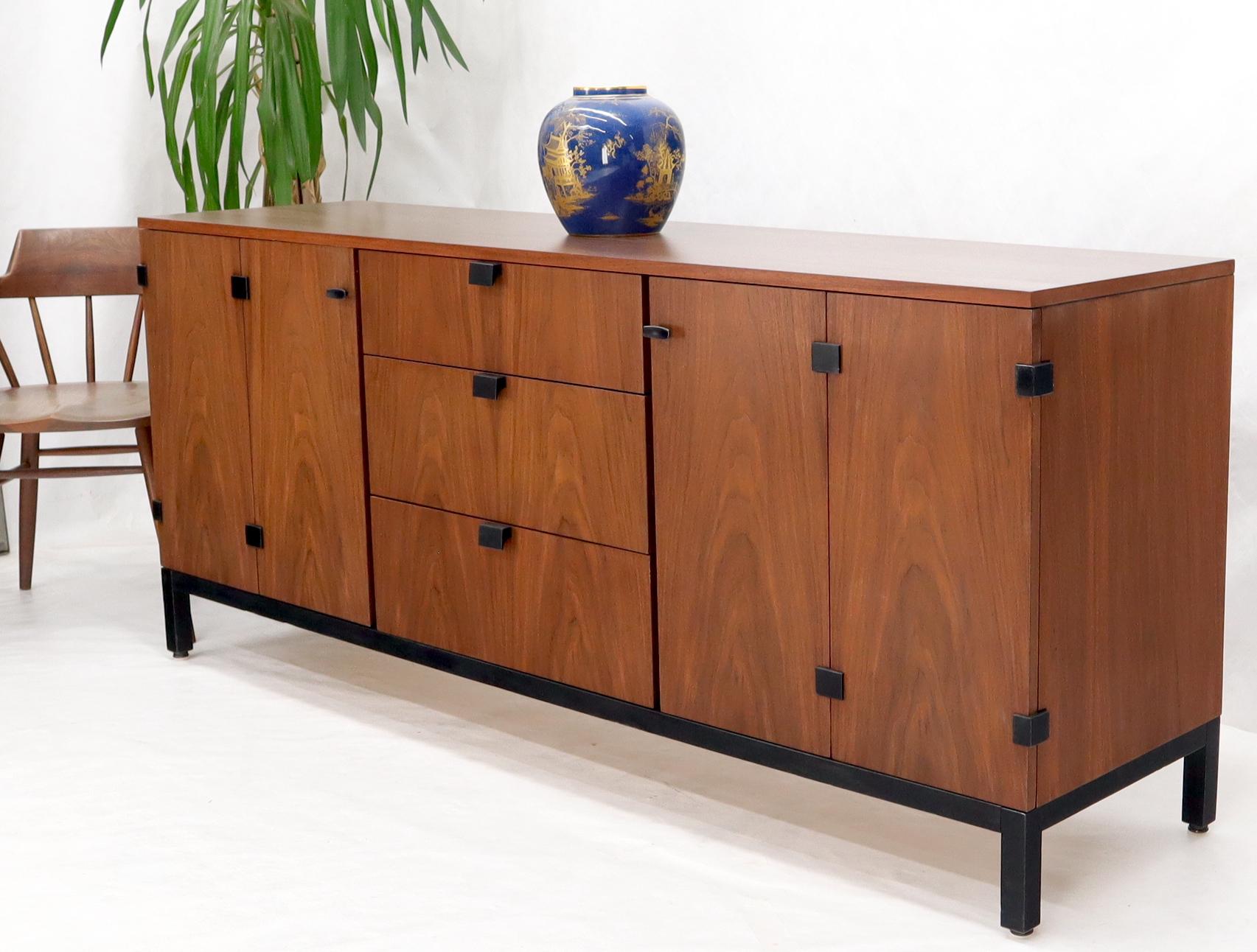American Walnut 9 Drawers Two Doors Compartment Long Dresser Credenza Restored For Sale 7