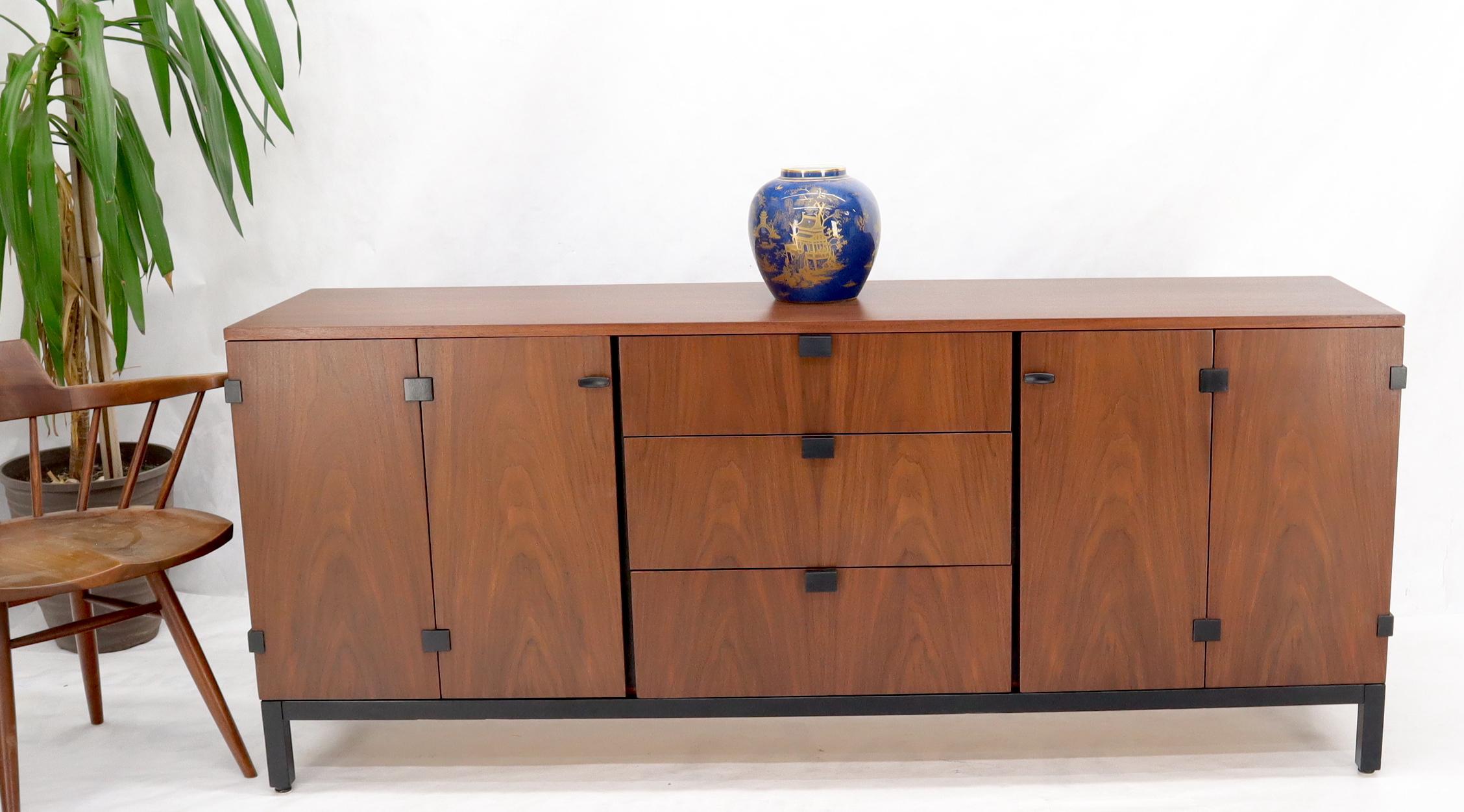 American Walnut 9 Drawers Two Doors Compartment Long Dresser Credenza Restored For Sale 8