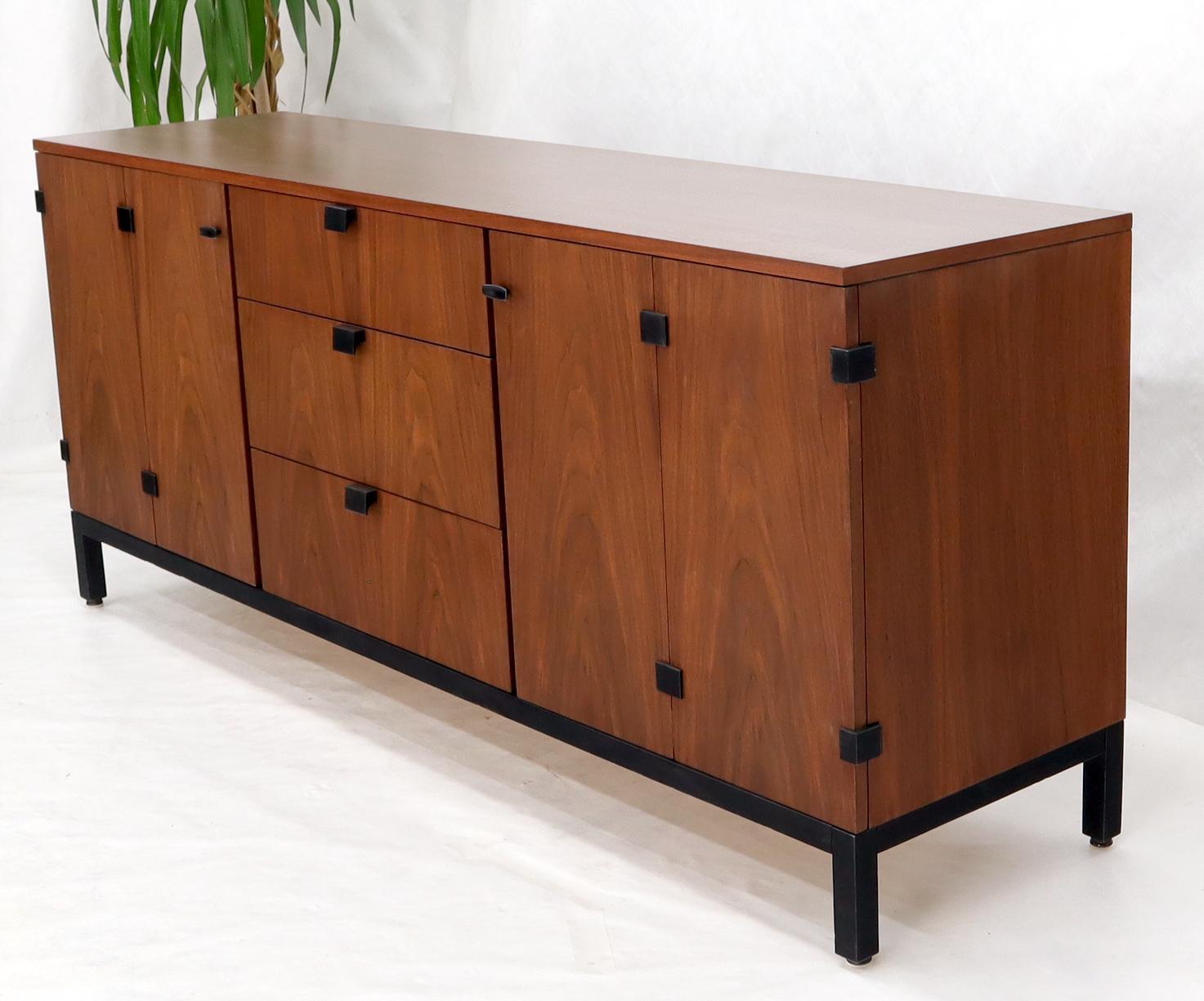 20th Century American Walnut 9 Drawers Two Doors Compartment Long Dresser Credenza Restored For Sale