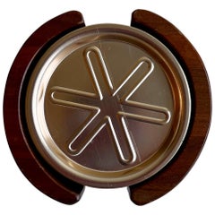 Set de sous-verres à boire en noyer américain et aluminium, vers 1970
