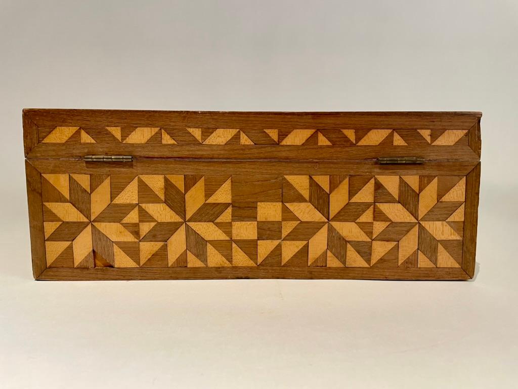 American Walnut and Fruit Wood Box With Geometric Inlay, Circa 1900 For Sale 3