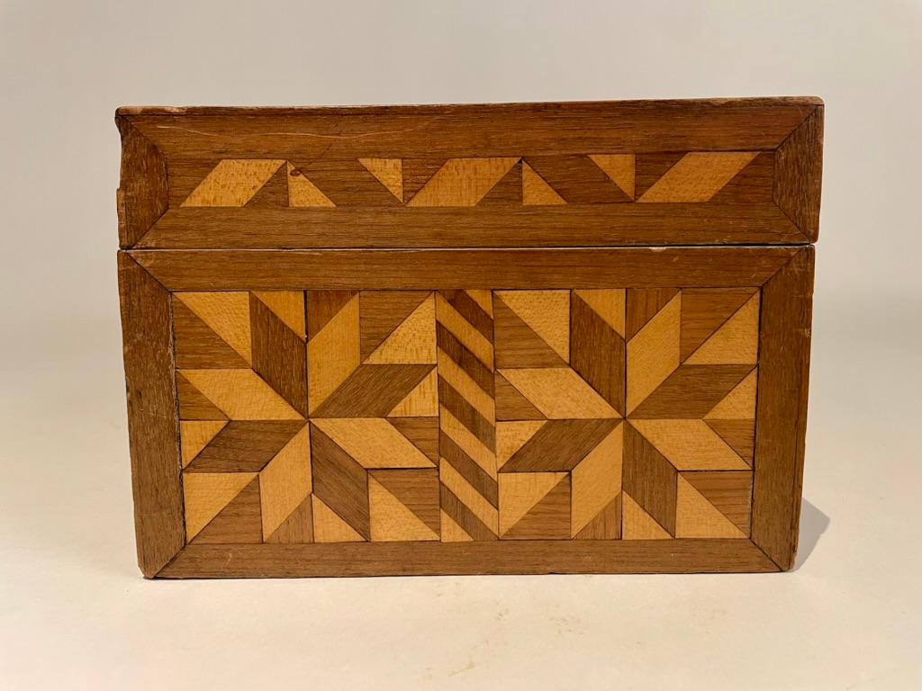 American Walnut and Fruit Wood Box With Geometric Inlay, Circa 1900 For Sale 4