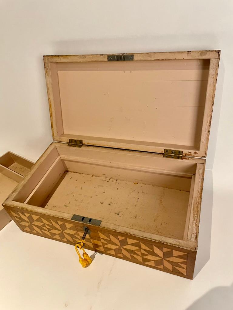 American Walnut and Fruit Wood Box With Geometric Inlay, Circa 1900 For Sale 7