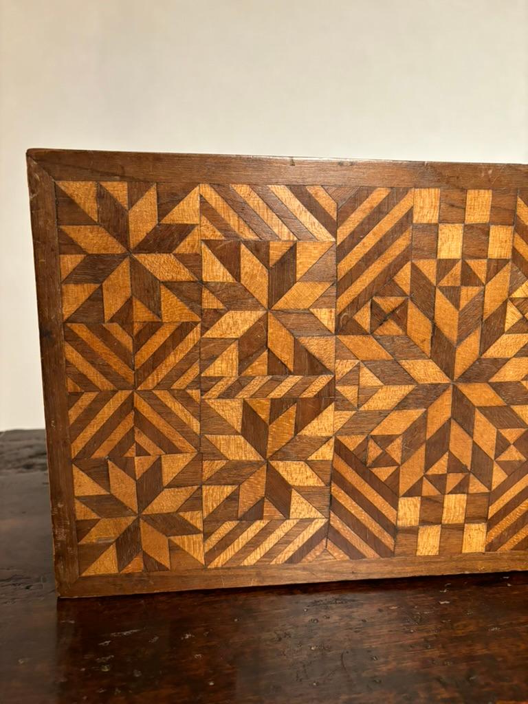 19th Century Walnut and Satin Wood Box With Geometric Inlay  2