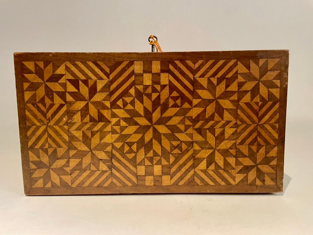 American Walnut and Fruit Wood Box With Geometric Inlay, Circa 1900 For Sale 9
