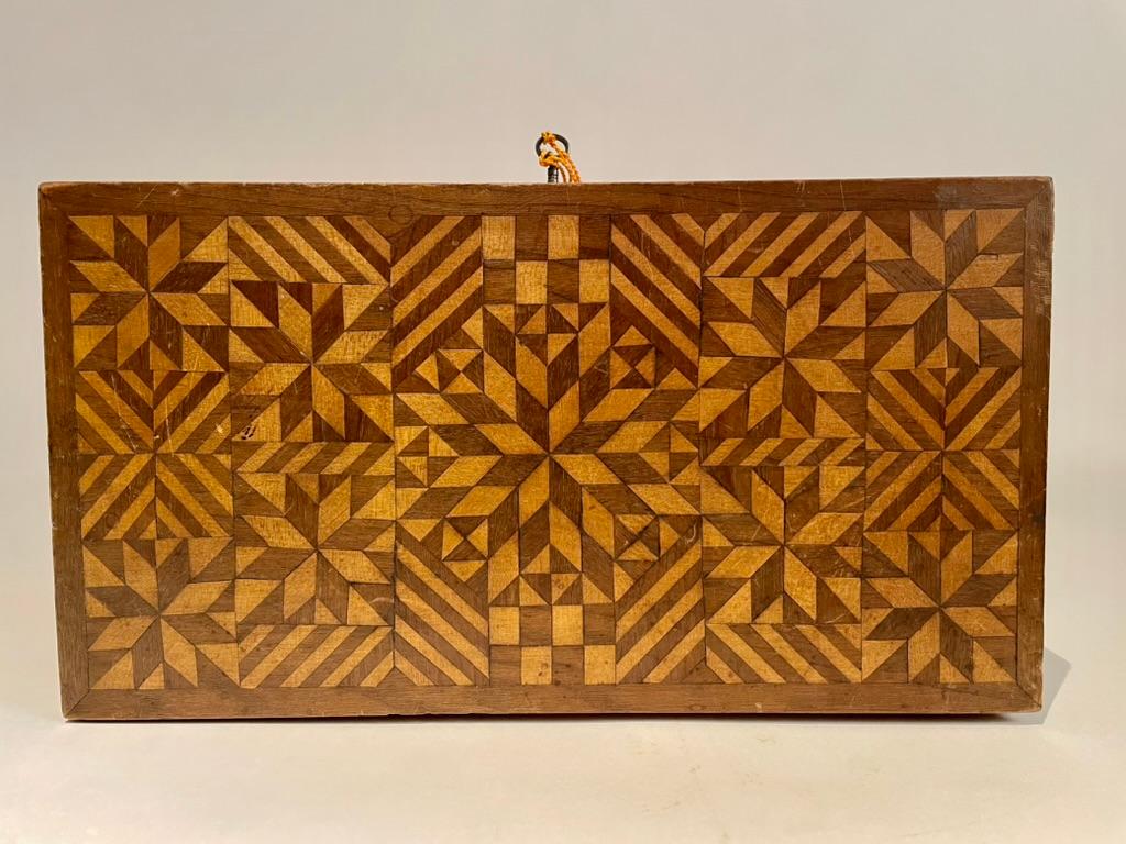 American Walnut and Fruit Wood Box With Geometric Inlay, Circa 1900 For Sale 10