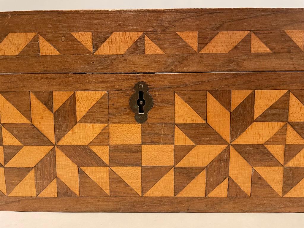 American Walnut and Fruit Wood Box With Geometric Inlay, Circa 1900 In Good Condition For Sale In Stamford, CT