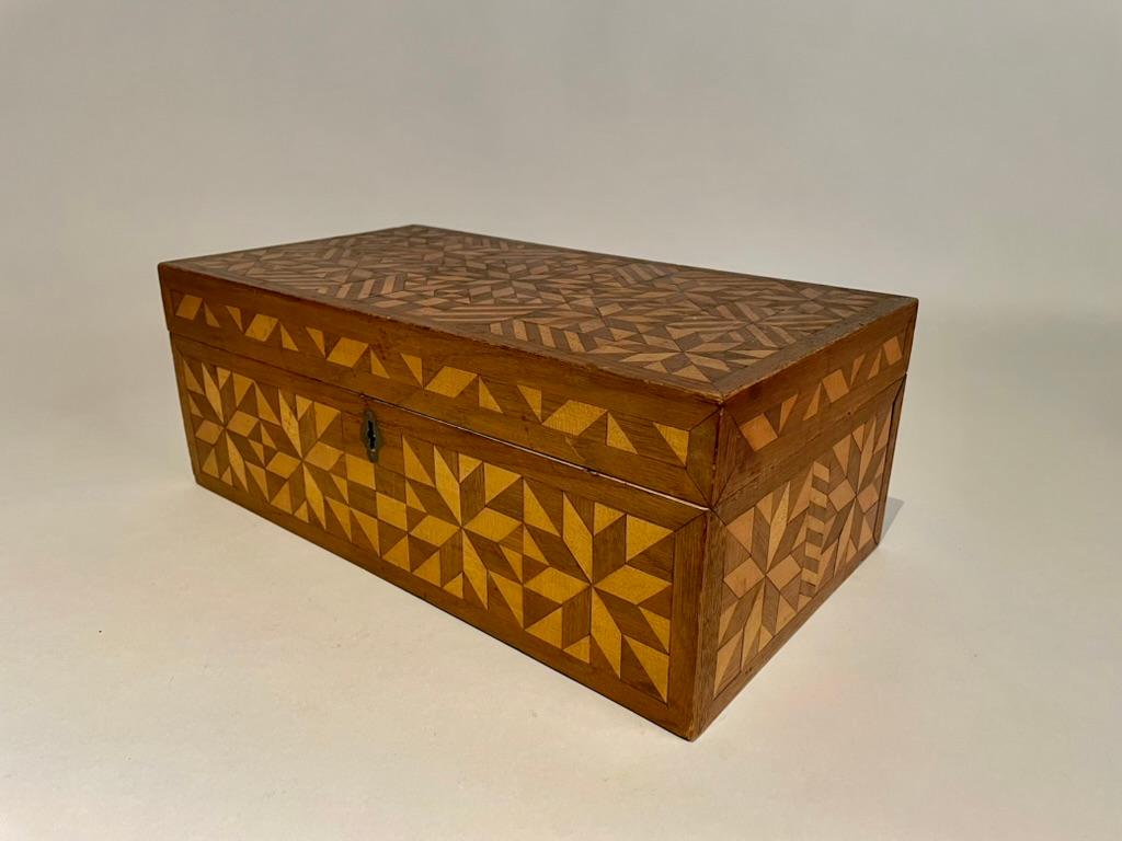 20th Century American Walnut and Fruit Wood Box With Geometric Inlay, Circa 1900 For Sale