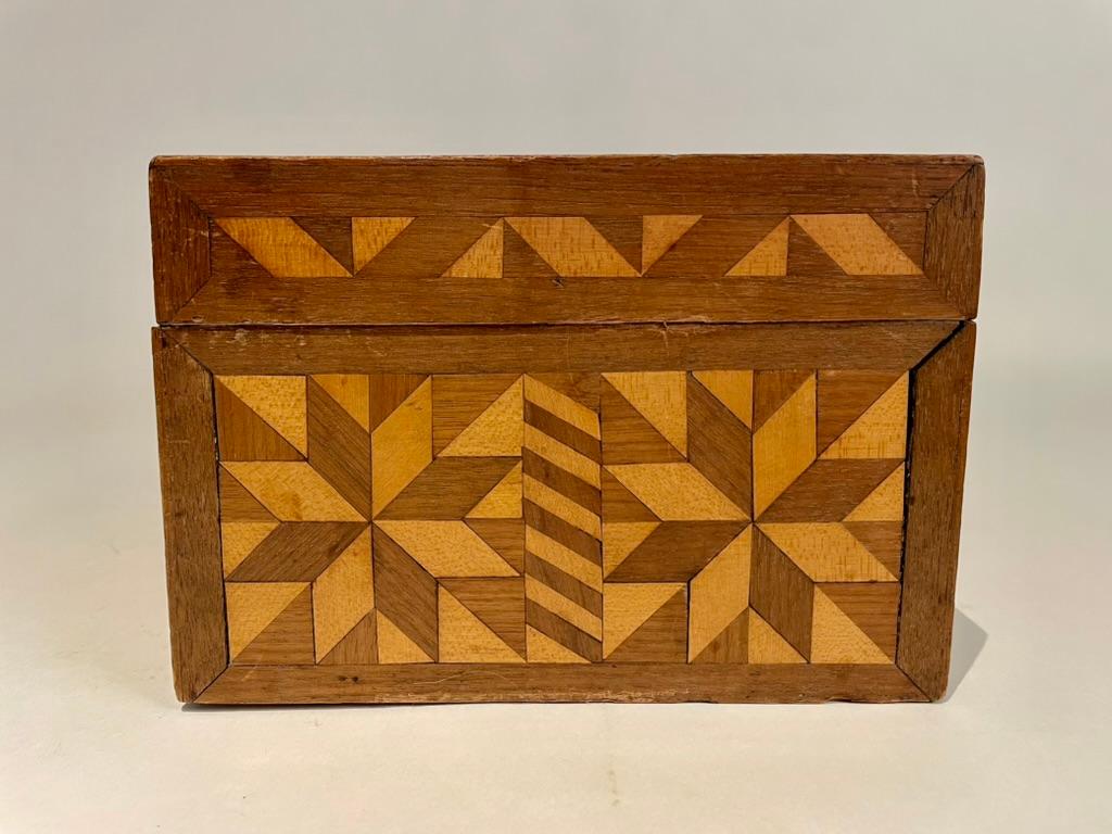 Fruitwood American Walnut and Fruit Wood Box With Geometric Inlay, Circa 1900 For Sale