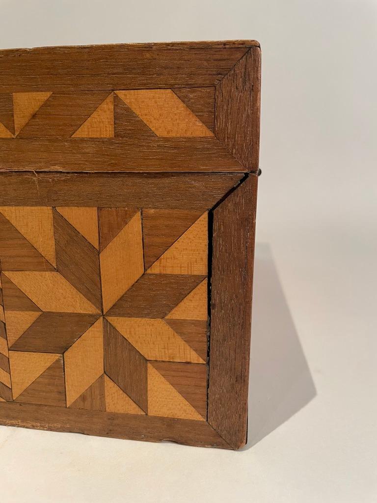American Walnut and Fruit Wood Box With Geometric Inlay, Circa 1900 For Sale 1
