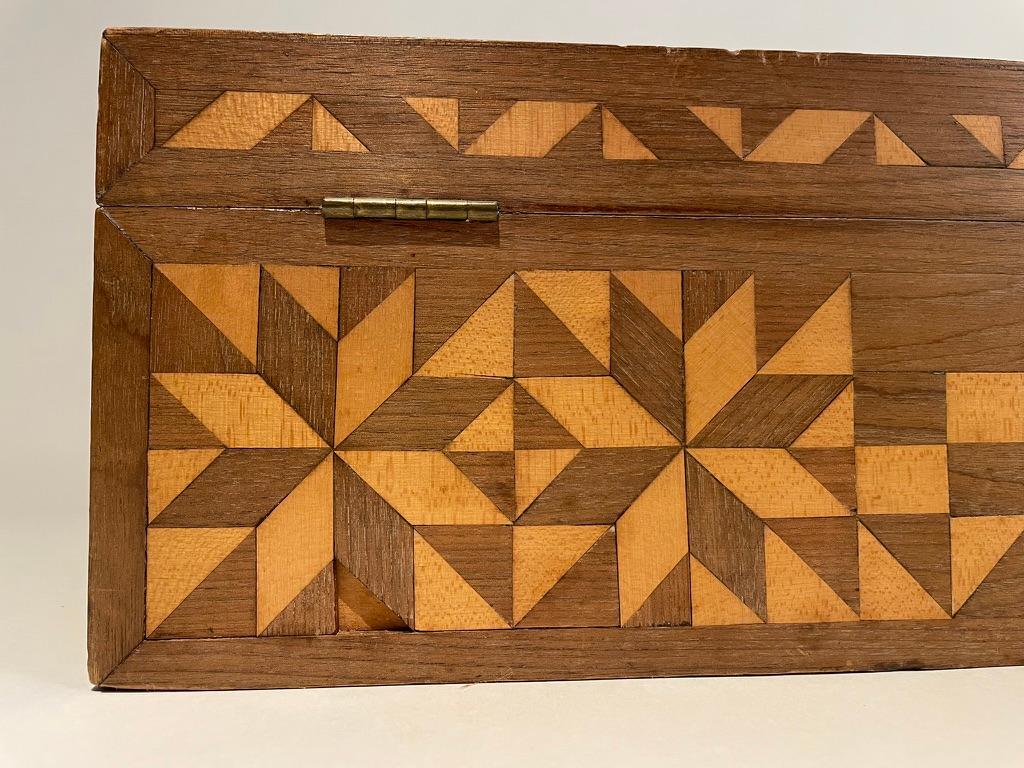American Walnut and Fruit Wood Box With Geometric Inlay, Circa 1900 For Sale 2
