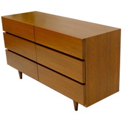 Nogal Americano Frente Bloqueado 6 Cajones Cómoda Larga Credenza Restaurada Menta