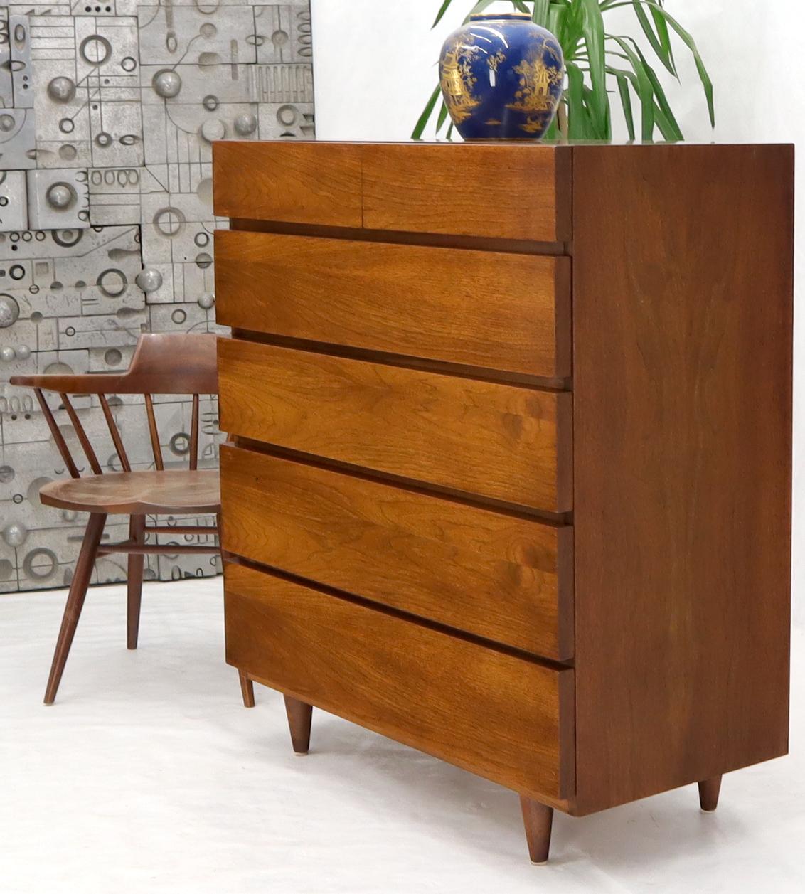 American Walnut Block Front Drawers High Chest Dresser American of Martinsville For Sale 5
