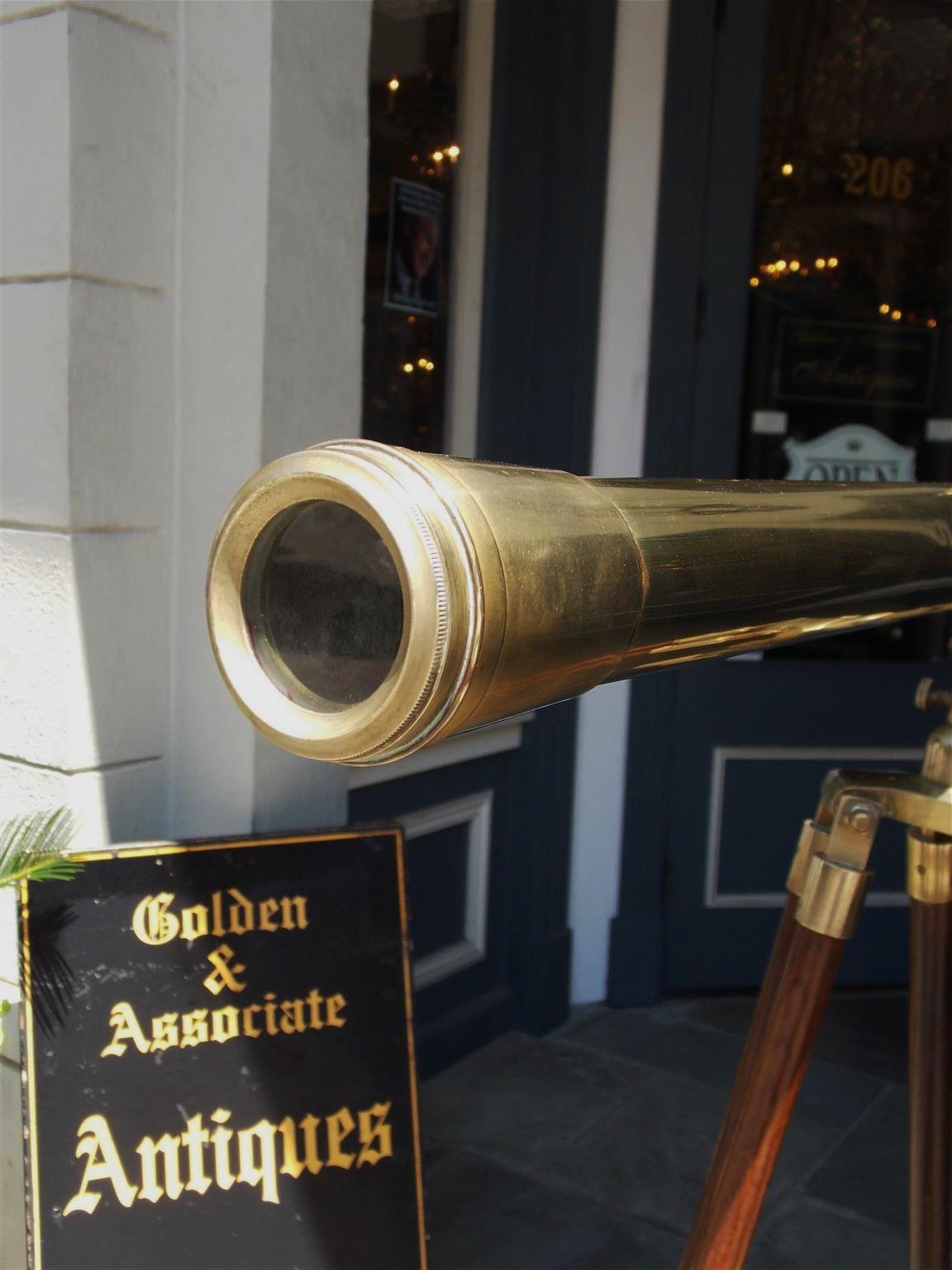 American Walnut Brass Telescope with Level Mounted on Tripod Stand, 20th Century In Excellent Condition In Hollywood, SC