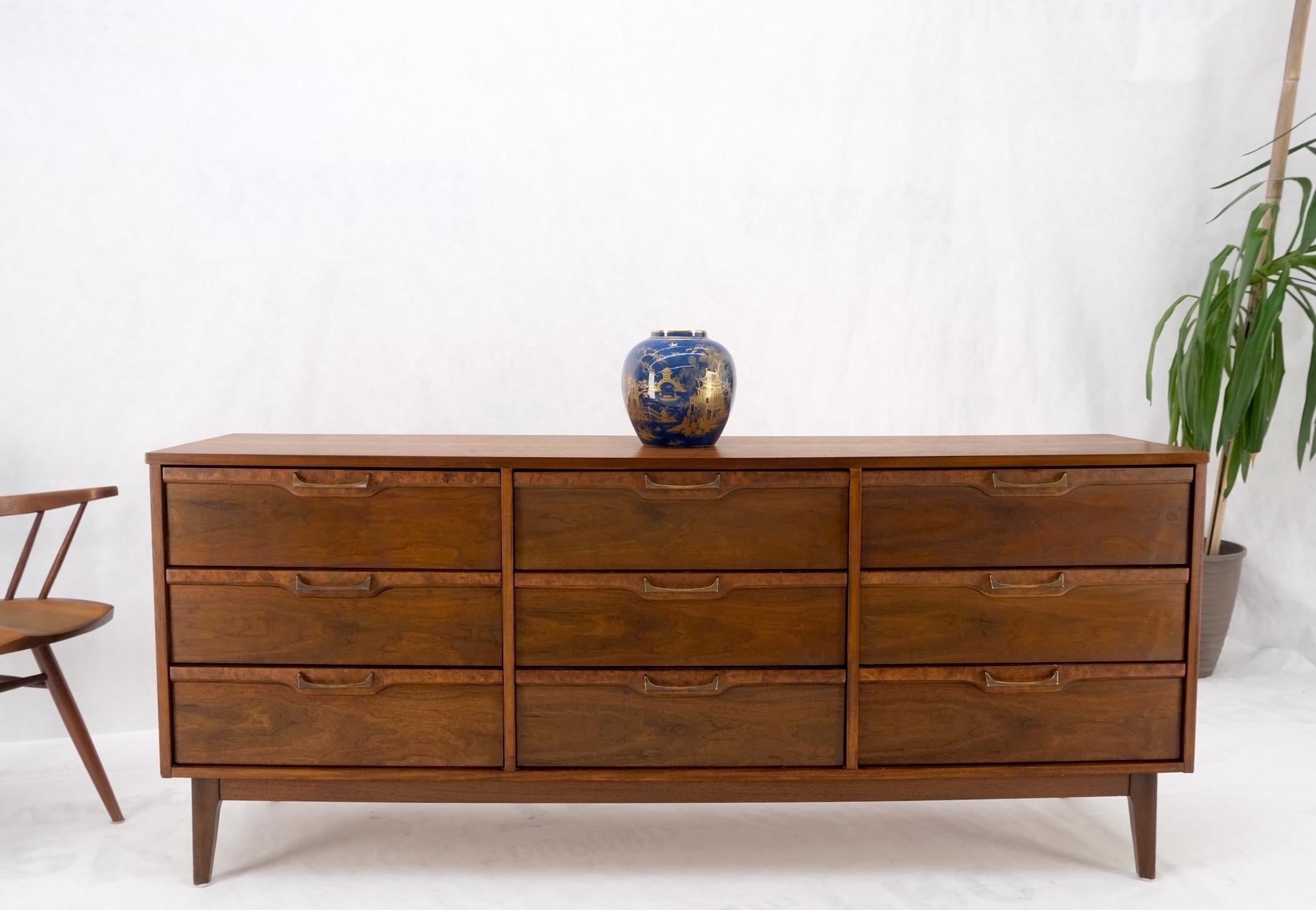 American Walnut Burl Mid-Century Modern 9 Drawers Dresser Credenza Cabinet MINT! For Sale 8