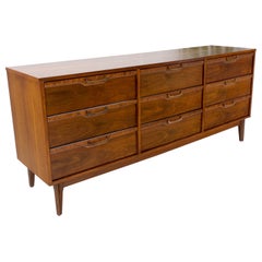 American Walnut Burl Mid-Century Modern 9 Drawers Dresser Credenza Cabinet MINT!